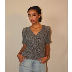 Ann Taylor Petite Textured V Neck Short Sleeve Top